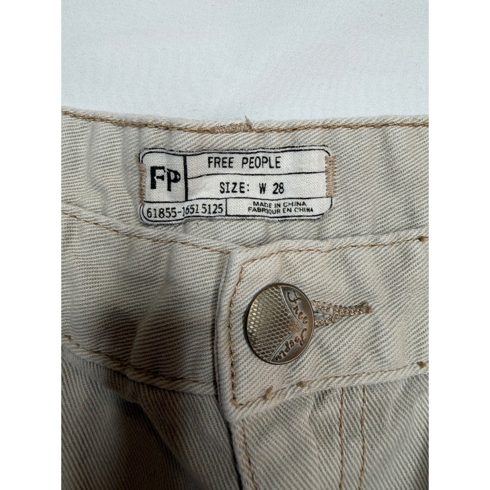 Free People Denim Shorts Beige Sand Frayed Raw Hem 100% Cotton Size 28 - Picture 5 of 9